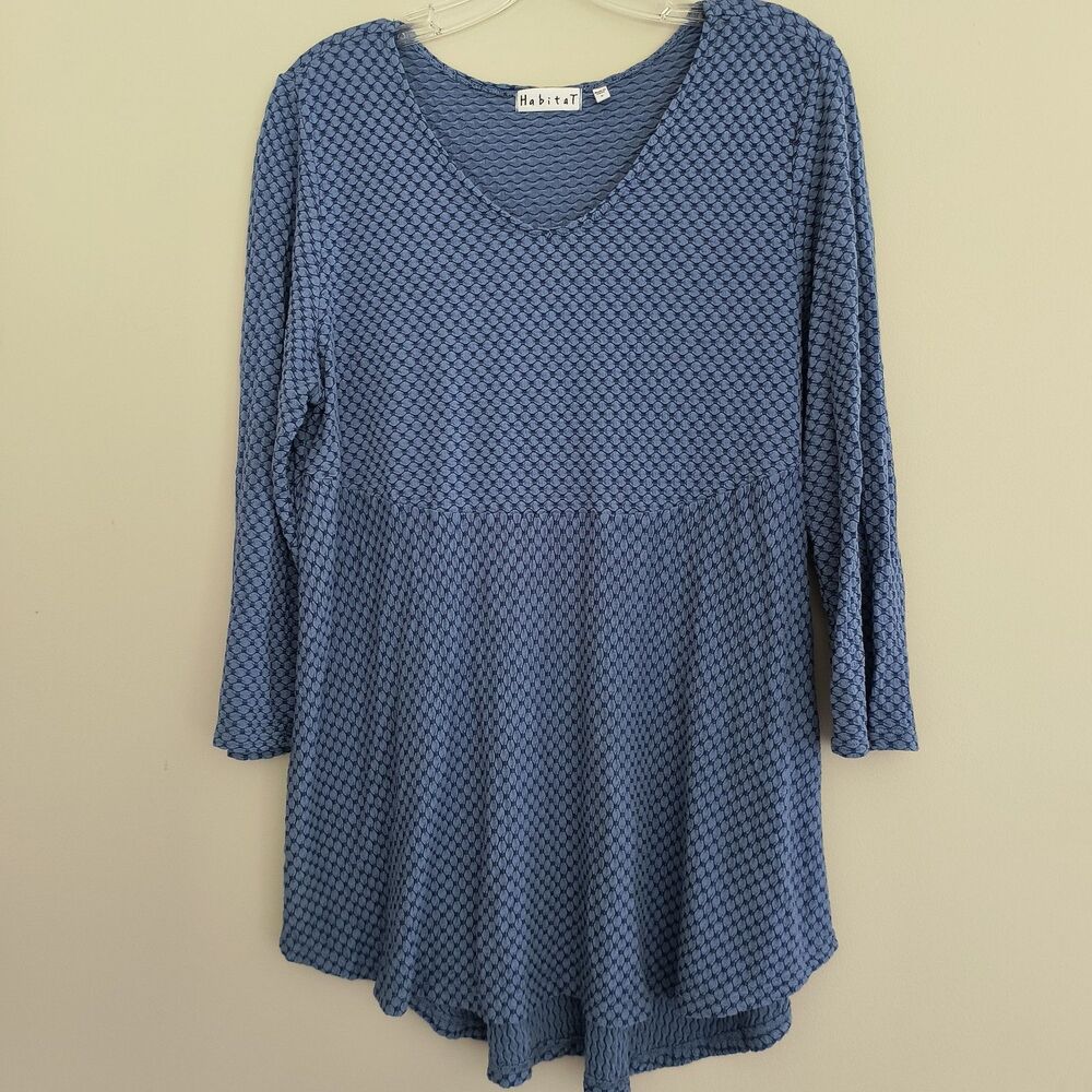 Habitat Tunic Top Large Blue Textured Stretch Lagenlook Boho Artsy